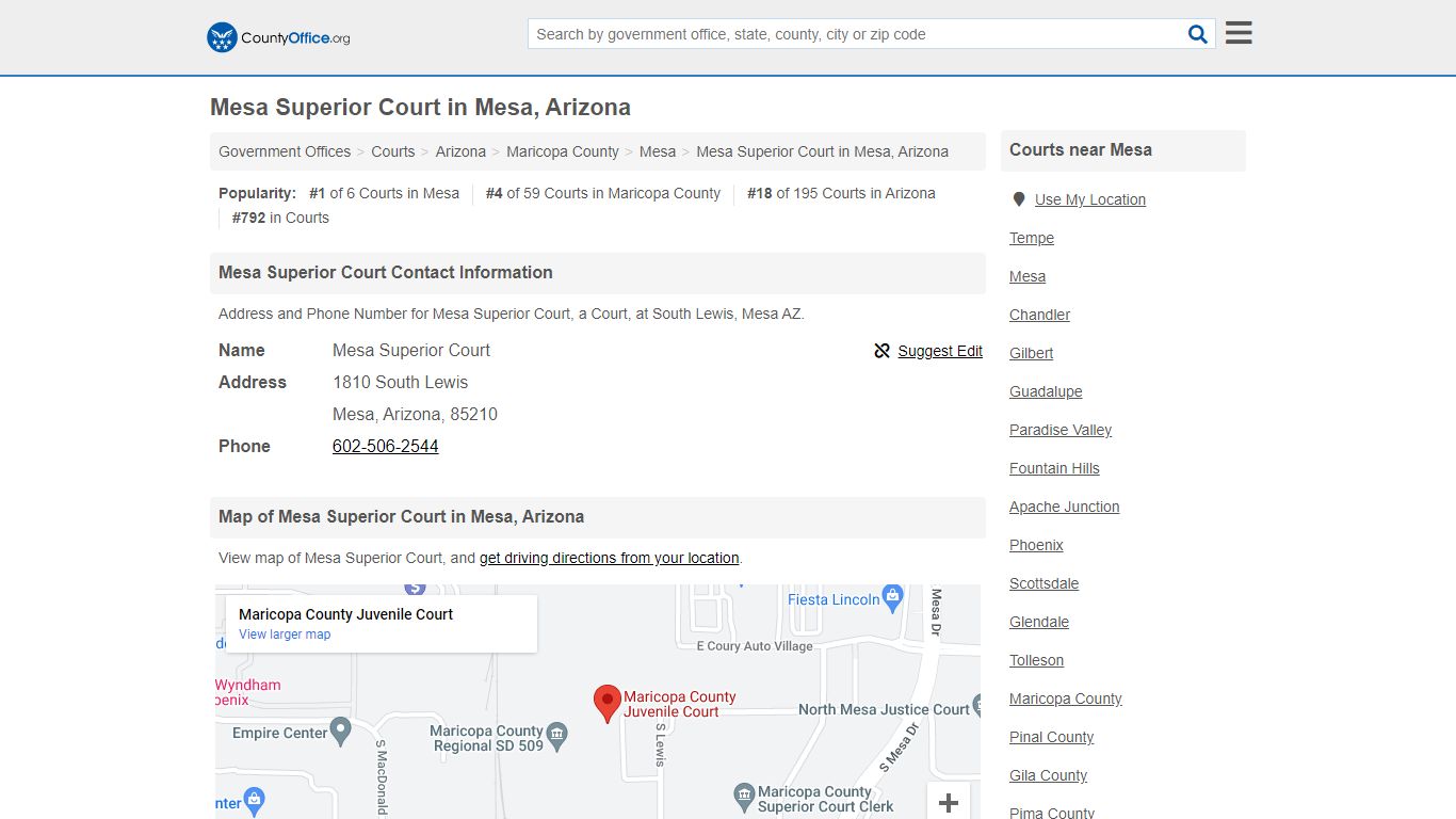 Mesa Superior Court - Mesa, AZ (Address and Phone) - County Office